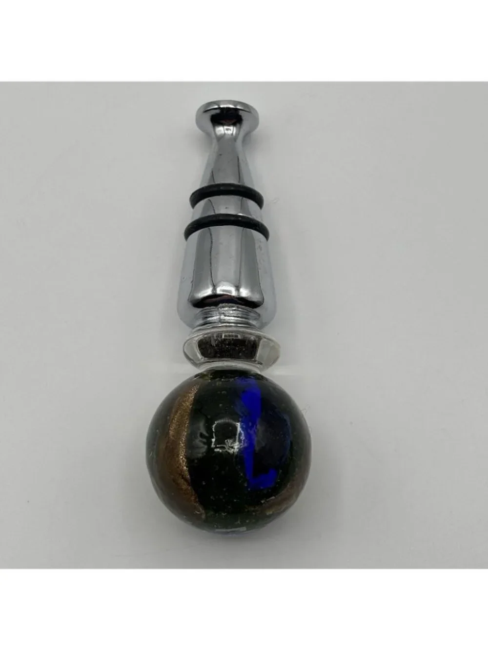 Art Glass Wine Bottle Stopper Topper Green Ball Glossy Bubbles Gold Blue Striped